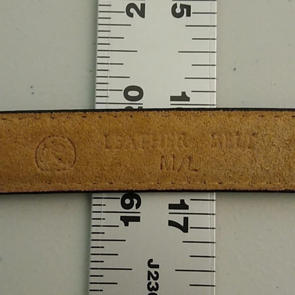 BROWN SEWN EDGE, GENUINE LEATHER 3/4" HEAVY SILVER BUCKLE & TIP END VINTAGE 1995 - Picture 5 of 8